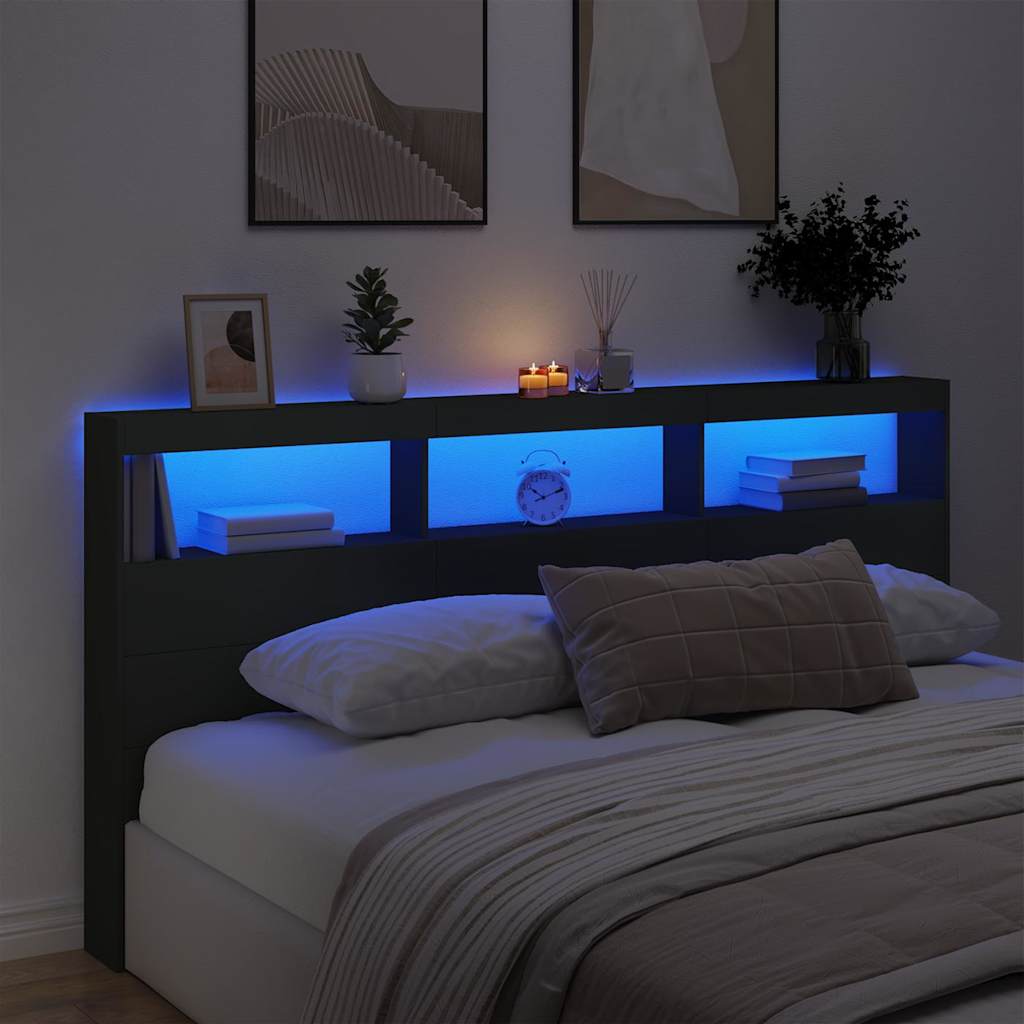 vidaXL LED-Kopfteil mit Ablagen Schwarz 200x17x102 cm