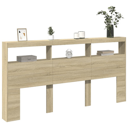 vidaXL LED-Kopfteil mit Ablagen Sonoma-Eiche 200x17x102 cm