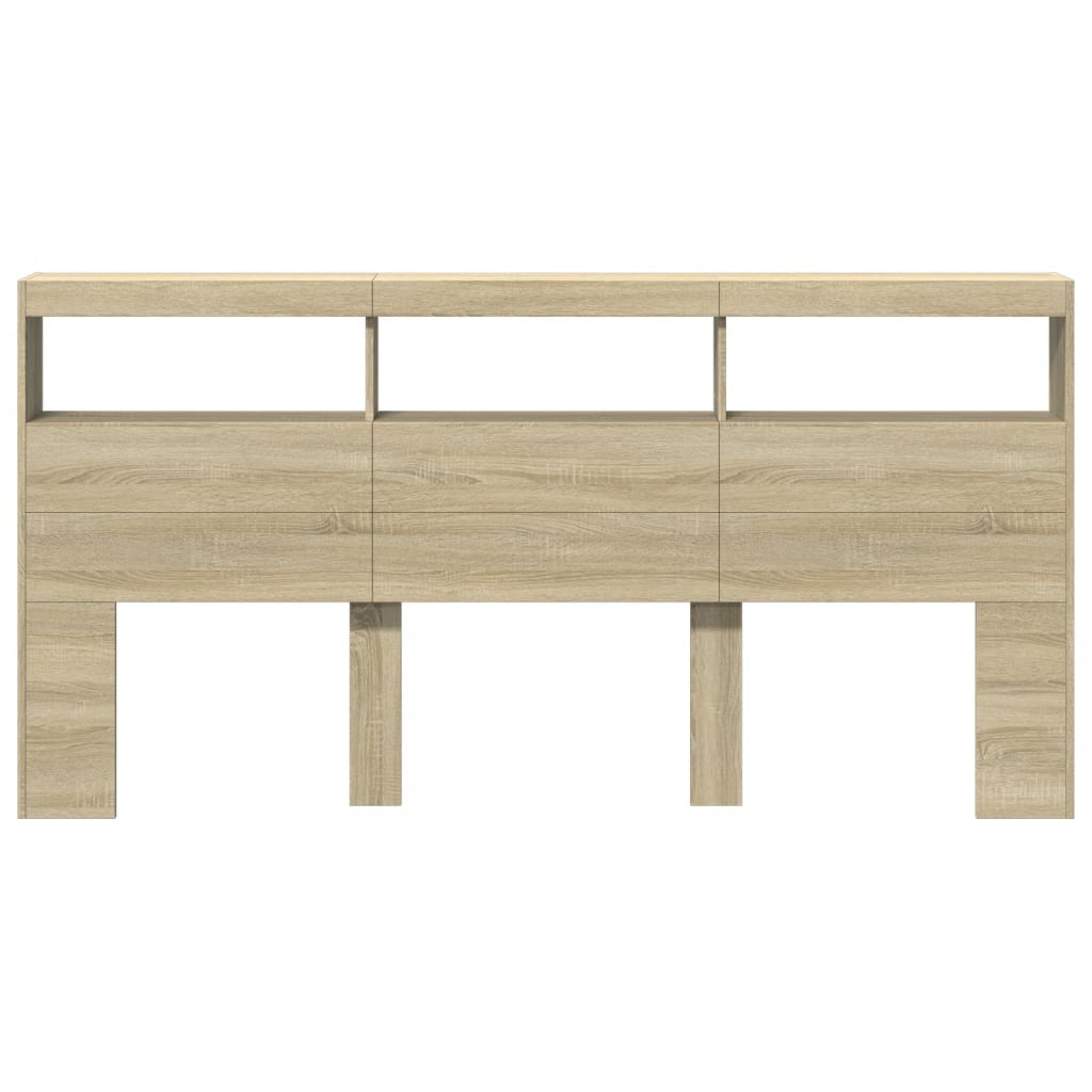 vidaXL LED-Kopfteil mit Ablagen Sonoma-Eiche 200x17x102 cm