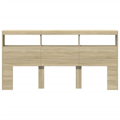 vidaXL LED-Kopfteil mit Ablagen Sonoma-Eiche 200x17x102 cm