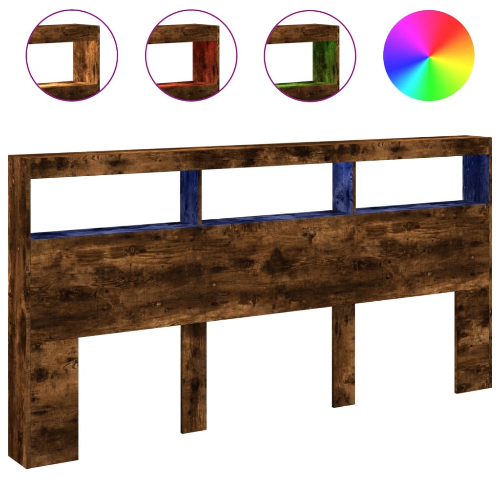 vidaXL LED-Kopfteil mit Ablagen Räuchereiche 200x17x102 cm