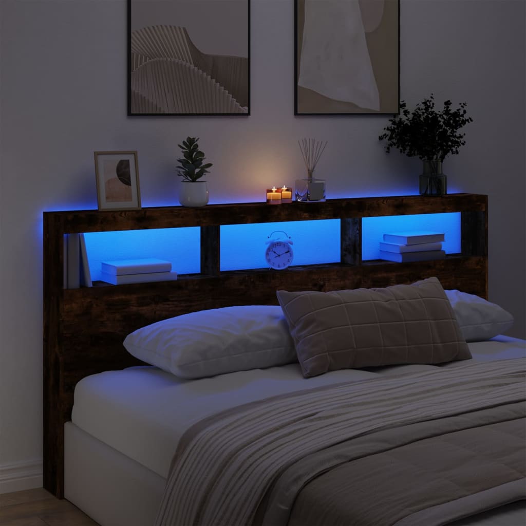 vidaXL LED-Kopfteil mit Ablagen Räuchereiche 200x17x102 cm