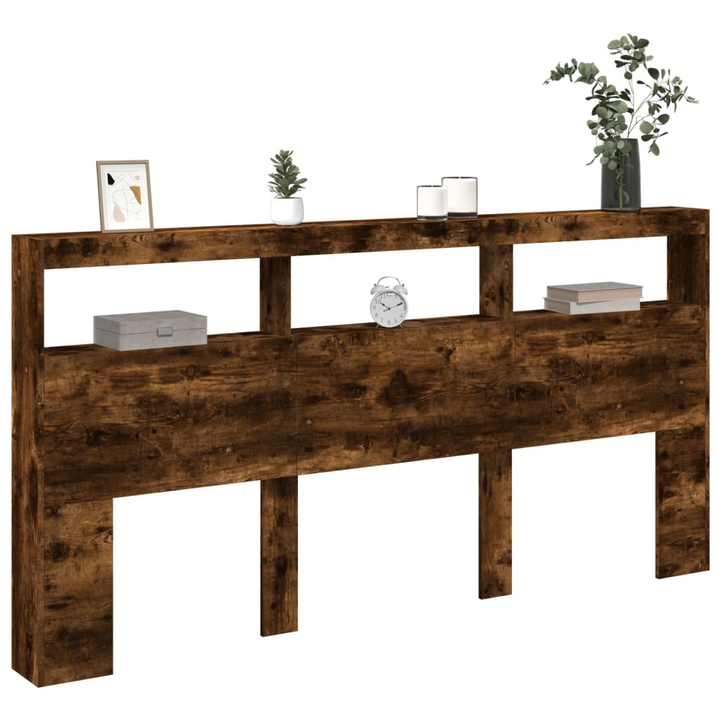 vidaXL LED-Kopfteil mit Ablagen Räuchereiche 200x17x102 cm
