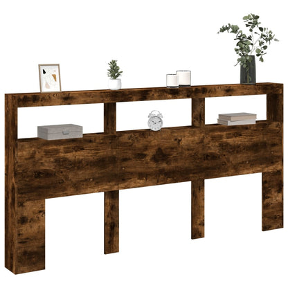 vidaXL LED-Kopfteil mit Ablagen Räuchereiche 200x17x102 cm