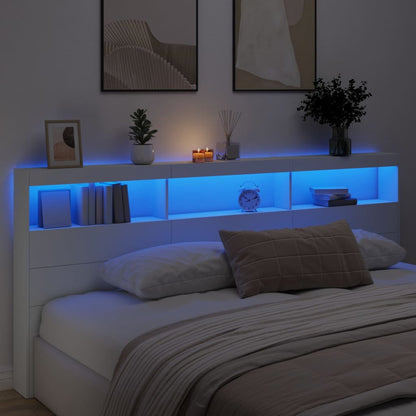 vidaXL LED-Kopfteil mit Ablagen Weiß 220x17x102 cm