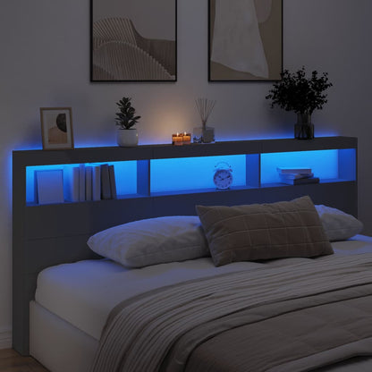 vidaXL LED-Kopfteil mit Ablagen Schwarz 220x17x102 cm