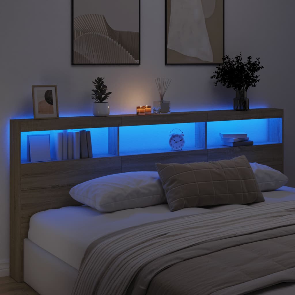 vidaXL LED-Kopfteil mit Ablagen Sonoma-Eiche 220x17x102 cm
