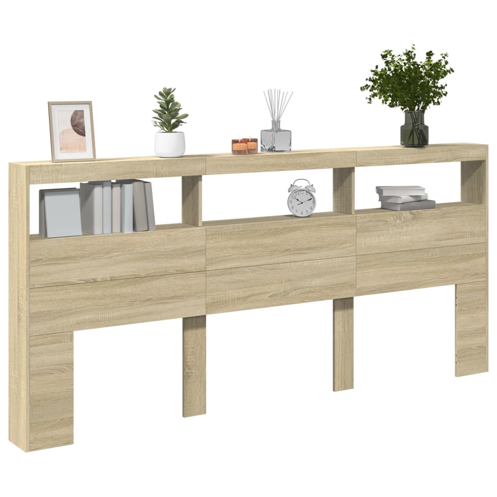 vidaXL LED-Kopfteil mit Ablagen Sonoma-Eiche 220x17x102 cm
