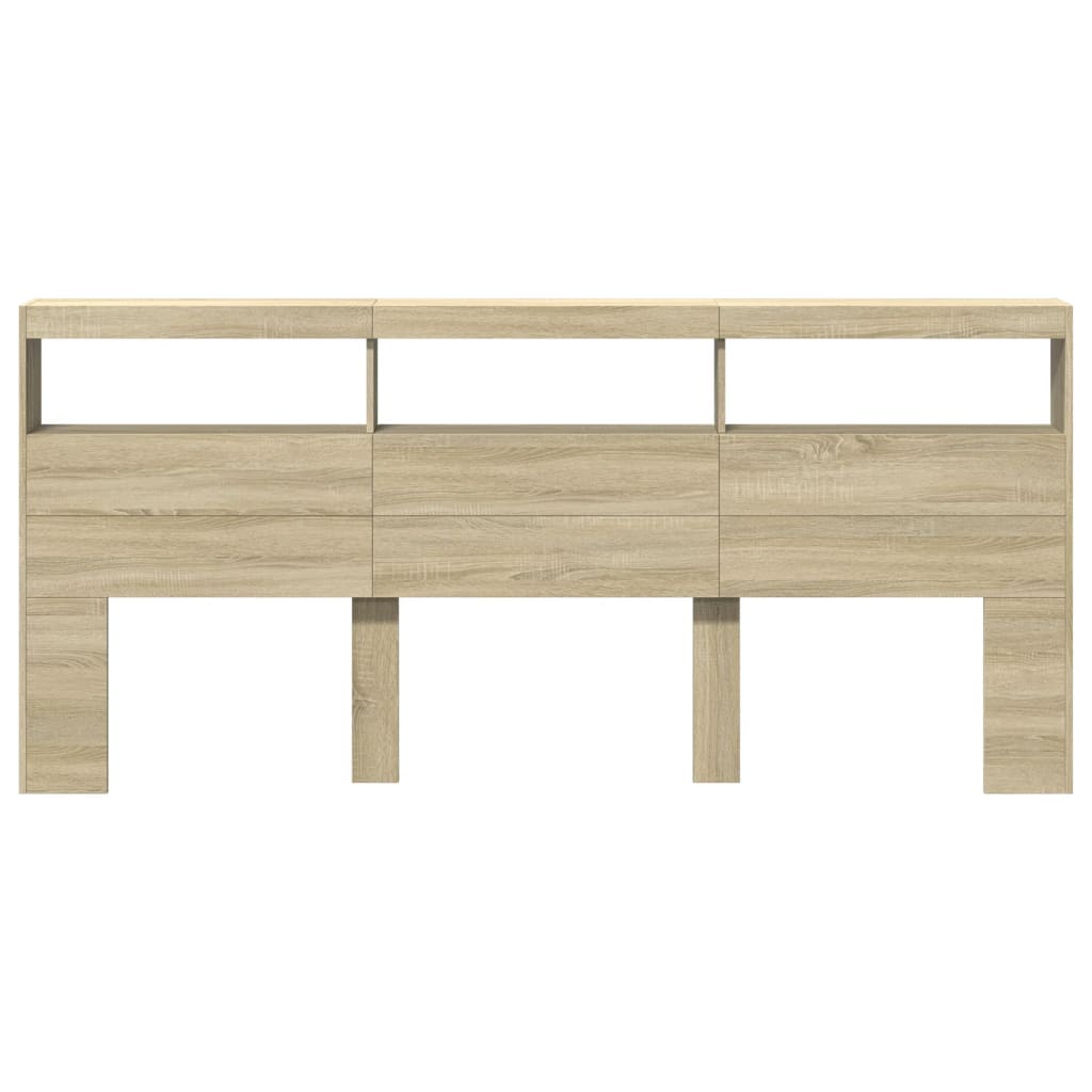 vidaXL LED-Kopfteil mit Ablagen Sonoma-Eiche 220x17x102 cm
