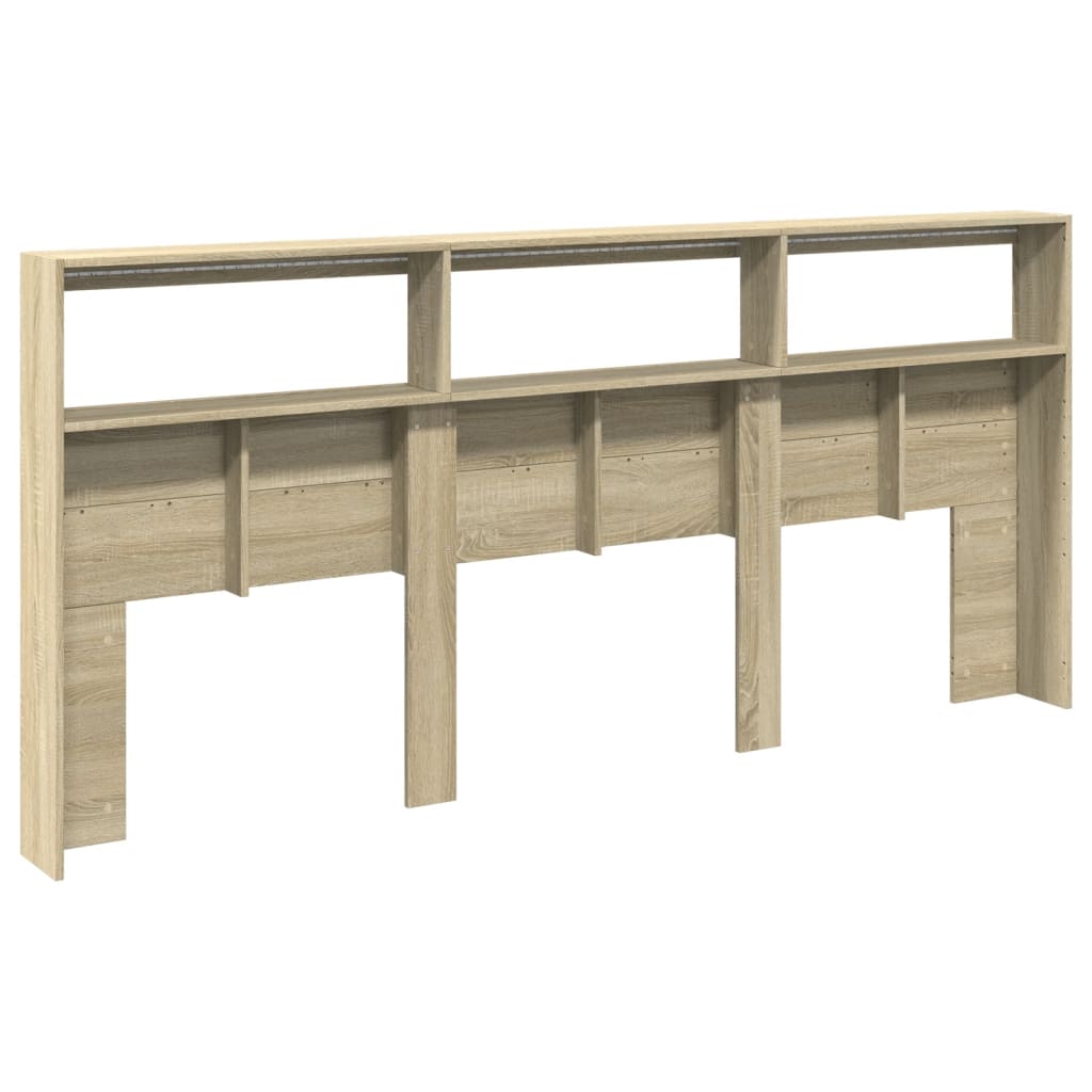vidaXL LED-Kopfteil mit Ablagen Sonoma-Eiche 220x17x102 cm