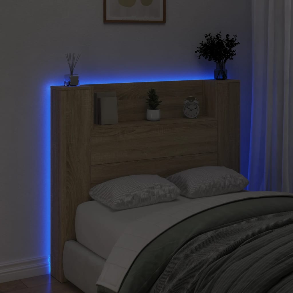 vidaXL LED-Kopfteil mit Ablagen Sonoma-Eiche 120x16,5x103,5 cm