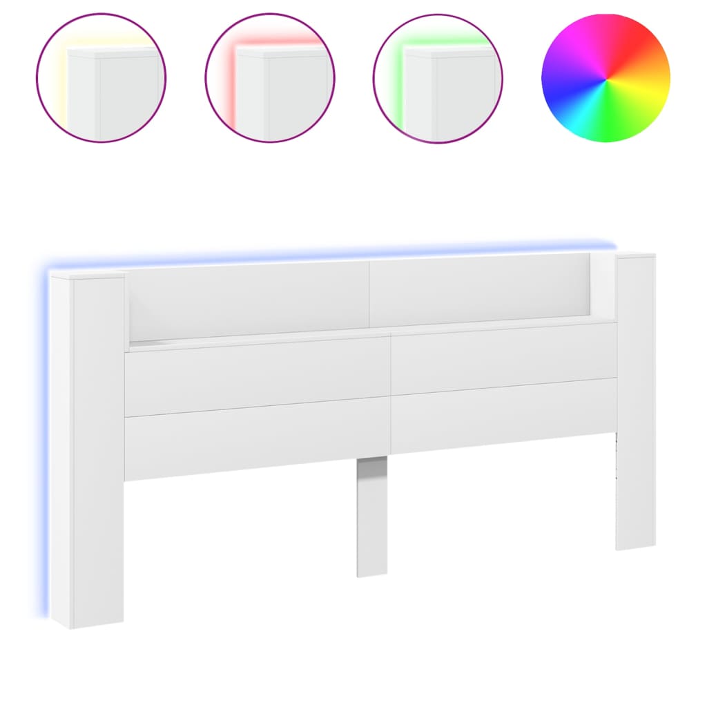 vidaXL LED-Kopfteil mit Ablagen Weiß 220x16,5x103,5 cm