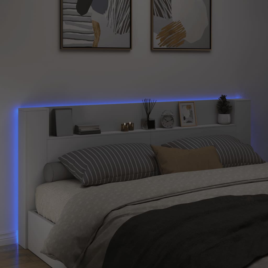 vidaXL LED-Kopfteil mit Ablagen Weiß 220x16,5x103,5 cm