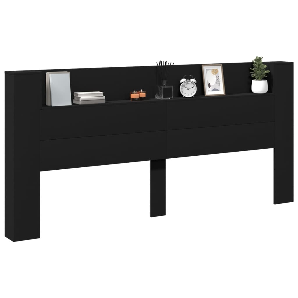 vidaXL LED-Kopfteil mit Ablagen Schwarz 220x16,5x103,5 cm