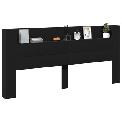 vidaXL LED-Kopfteil mit Ablagen Schwarz 220x16,5x103,5 cm