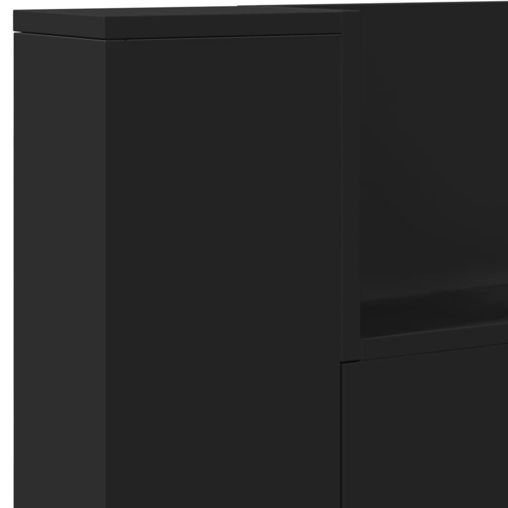 vidaXL LED-Kopfteil mit Ablagen Schwarz 220x16,5x103,5 cm