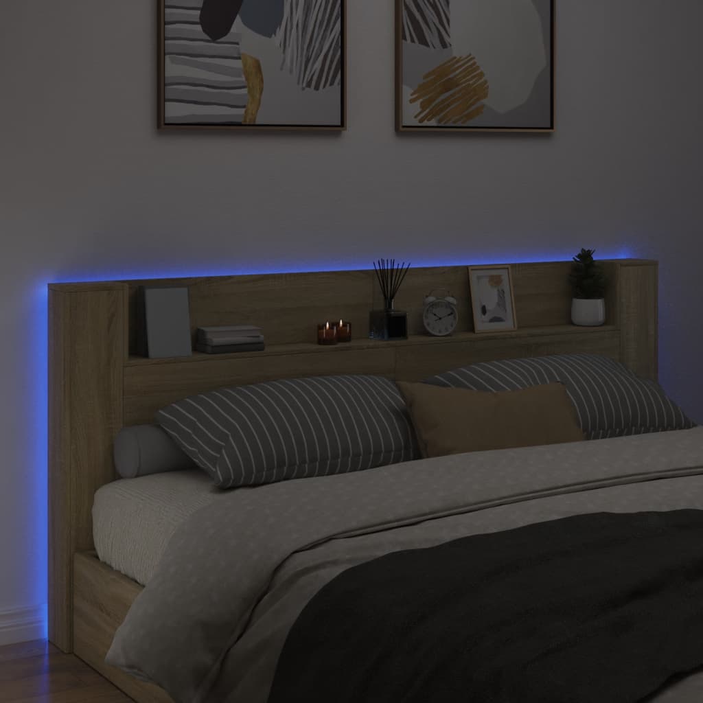 vidaXL LED-Kopfteil mit Ablagen Sonoma-Eiche 220x16,5x103,5 cm