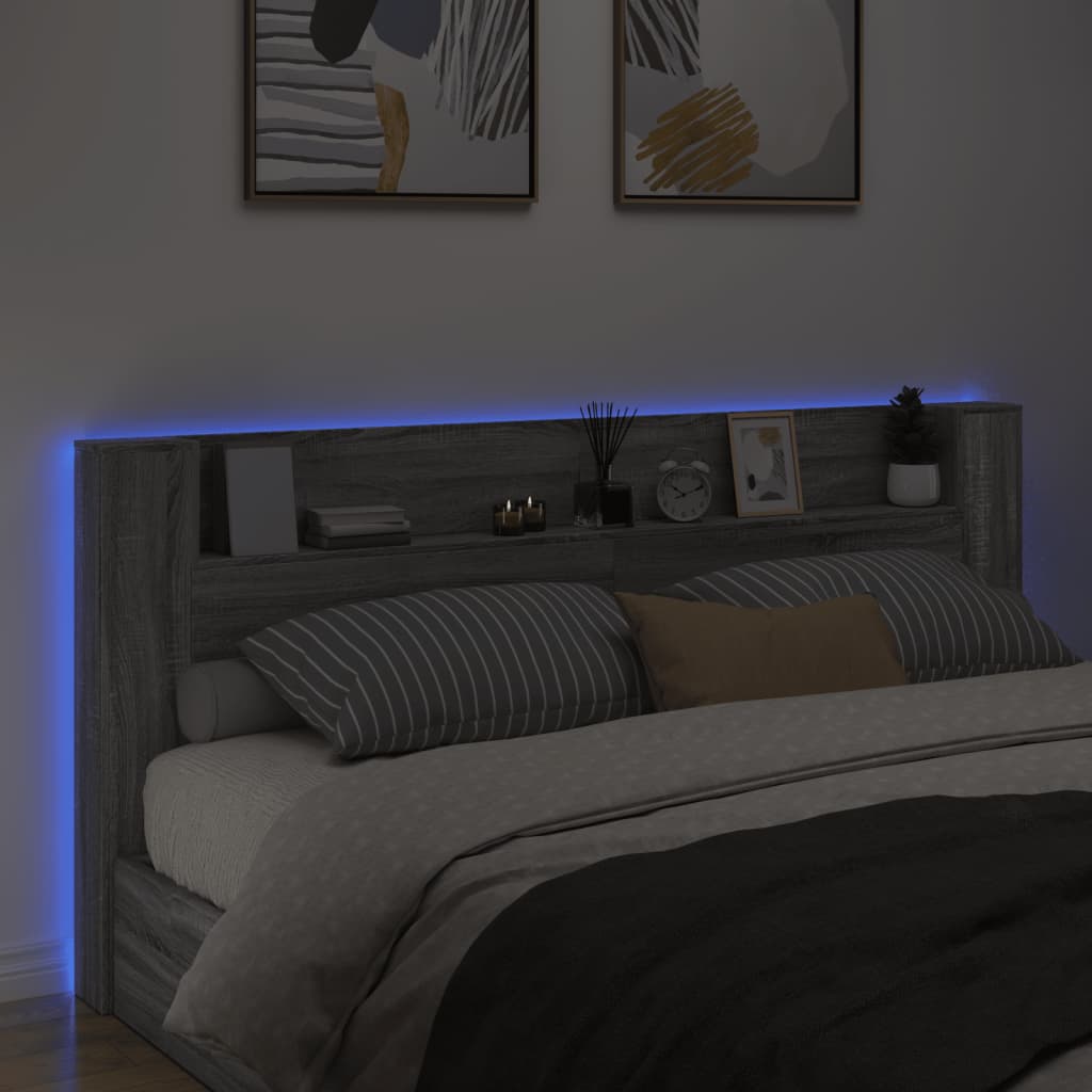 vidaXL LED-Kopfteil mit Ablage Grau Sonoma 220x16,5x103,5 cm