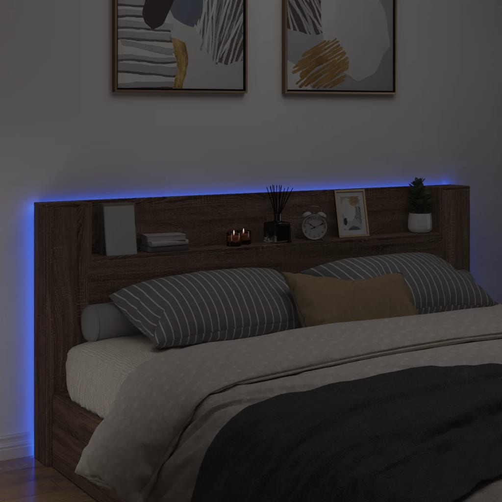 vidaXL LED-Kopfteil mit Ablage Braun Eichen-Optik 220x16,5x103,5 cm
