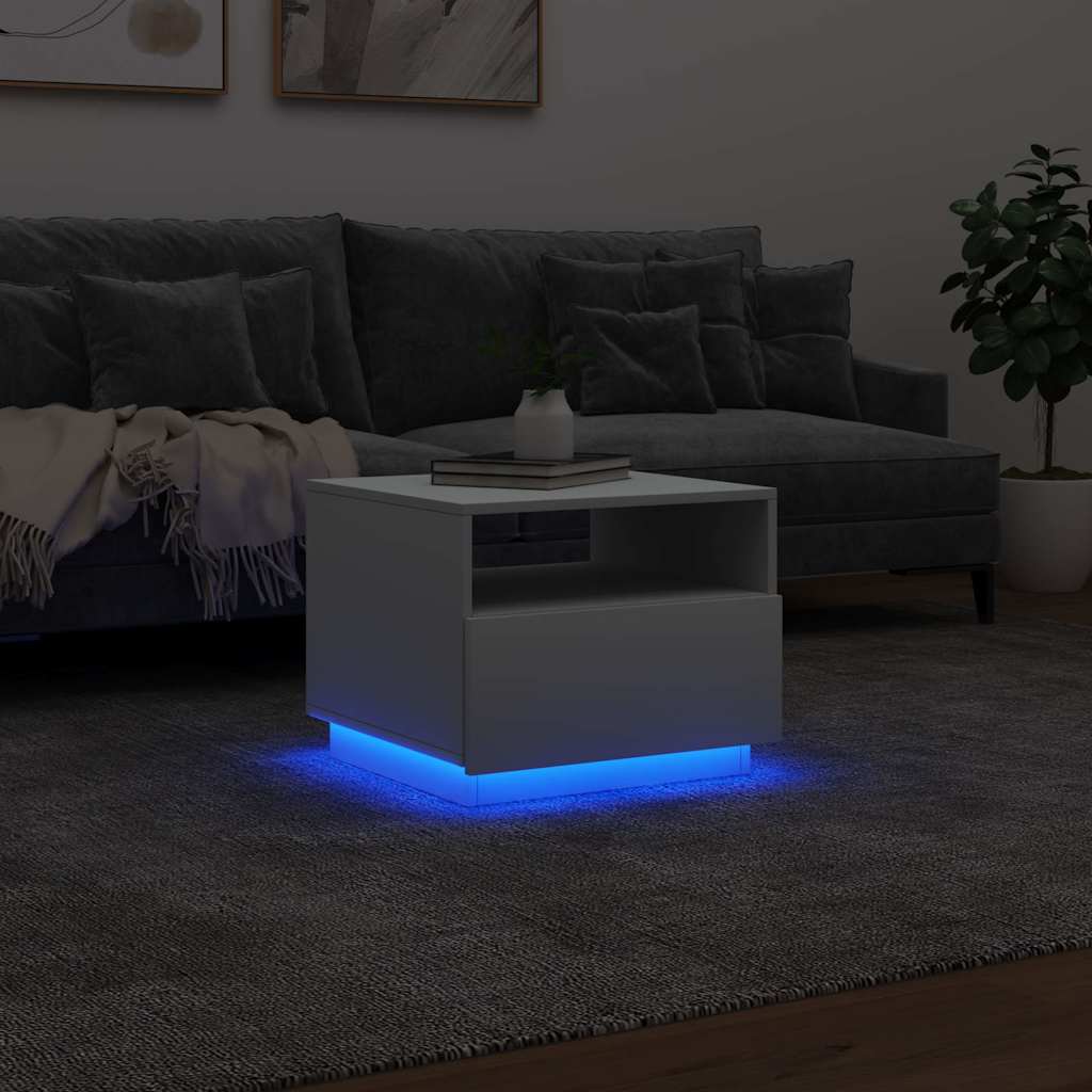 Table basse vidaXL avec lumières LED Blanc 50x49x40 cm