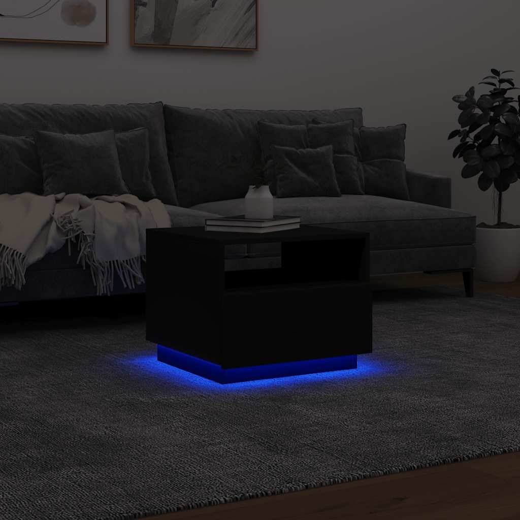 vidaXL Table basse avec lumières LED Noir 50x49x40 cm