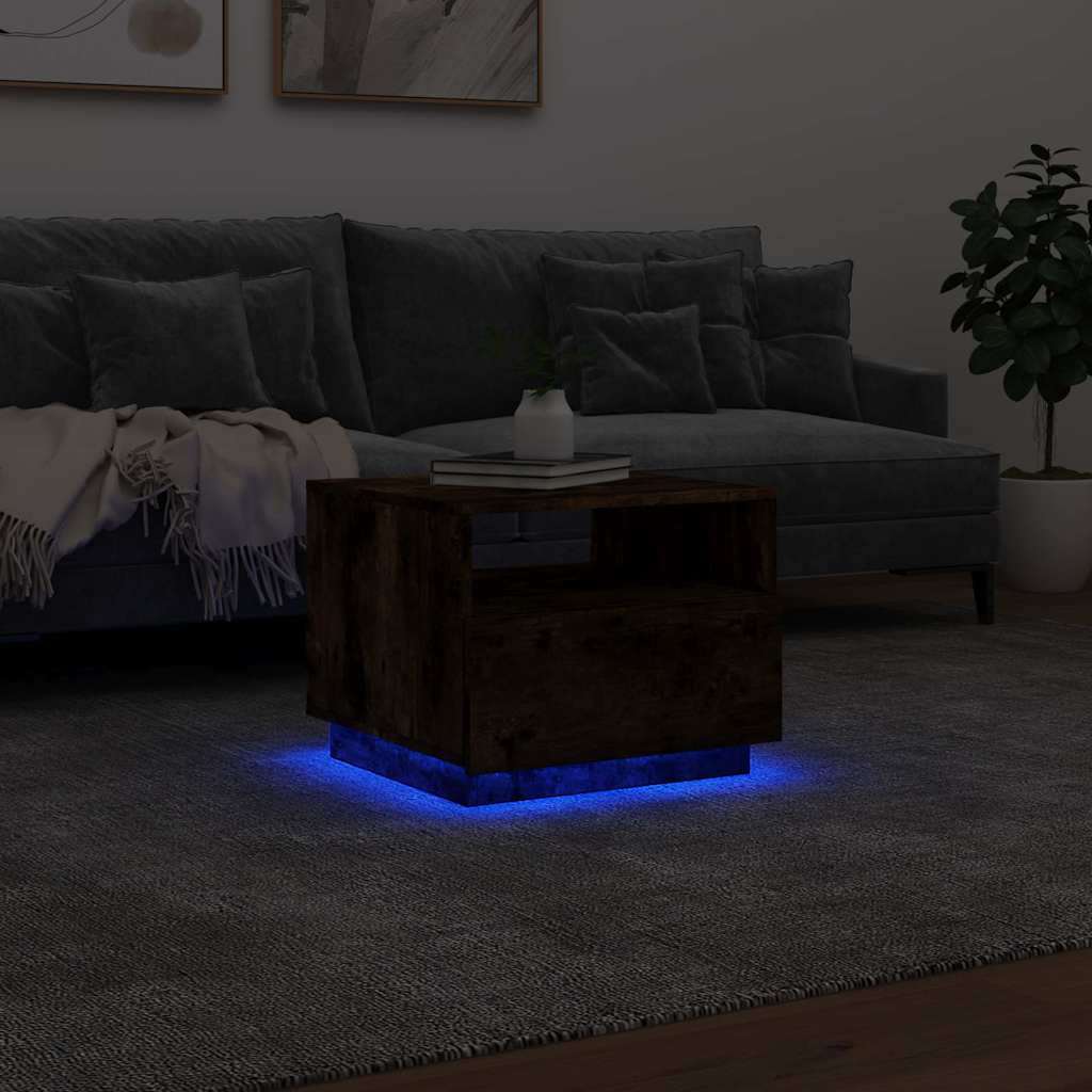 vidaXL Table basse avec lumières LED en chêne fumé 50x49x40 cm