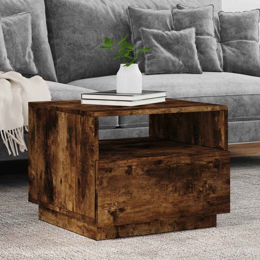 vidaXL Table basse avec lumières LED en chêne fumé 50x49x40 cm