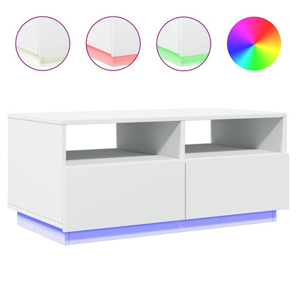 vidaXL Table basse avec lumières LED Blanc 90x49x40 cm