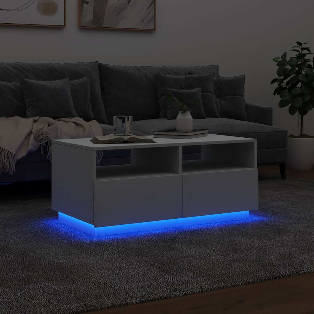 vidaXL Table basse avec lumières LED Blanc 90x49x40 cm
