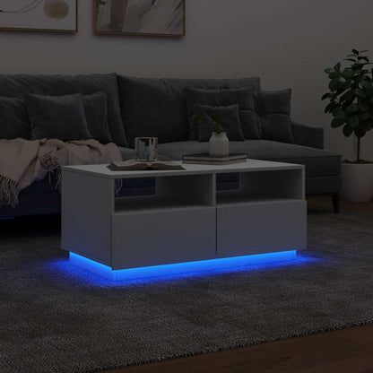 vidaXL Table basse avec lumières LED Blanc 90x49x40 cm