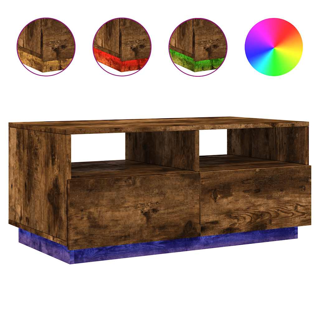 vidaXL Table basse avec lumières LED chêne fumé 90x49x40 cm