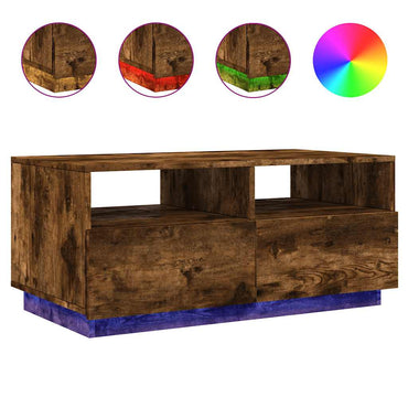 vidaXL Table basse avec lumières LED chêne fumé 90x49x40 cm