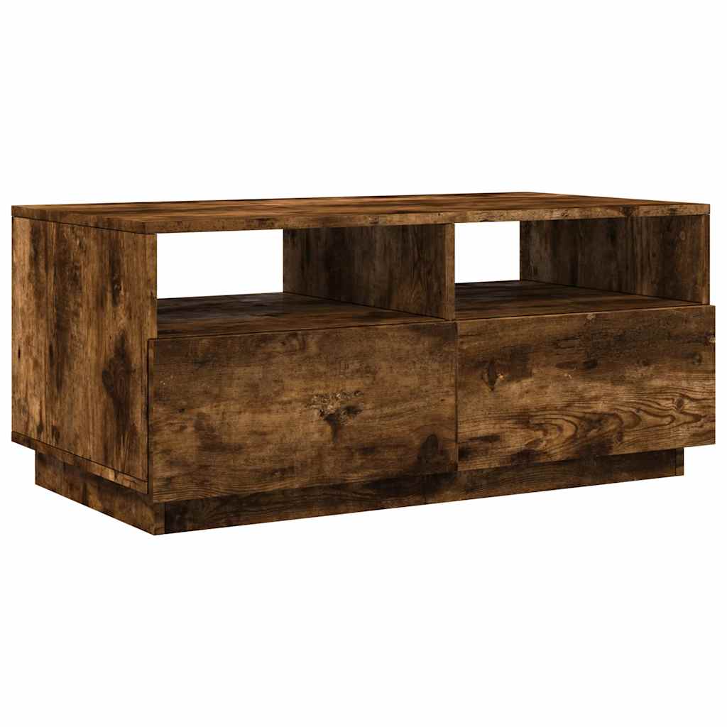 vidaXL Table basse avec lumières LED chêne fumé 90x49x40 cm