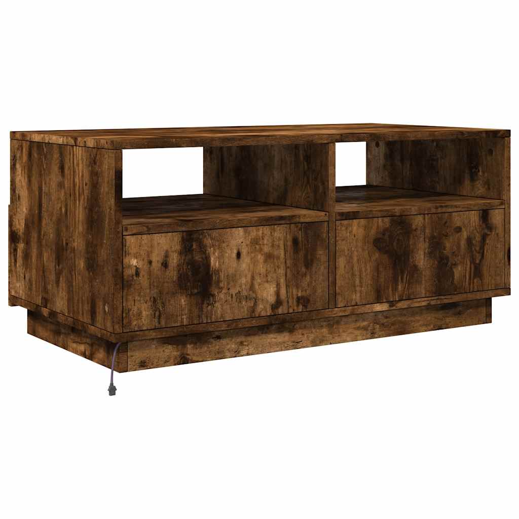 vidaXL Table basse avec lumières LED chêne fumé 90x49x40 cm