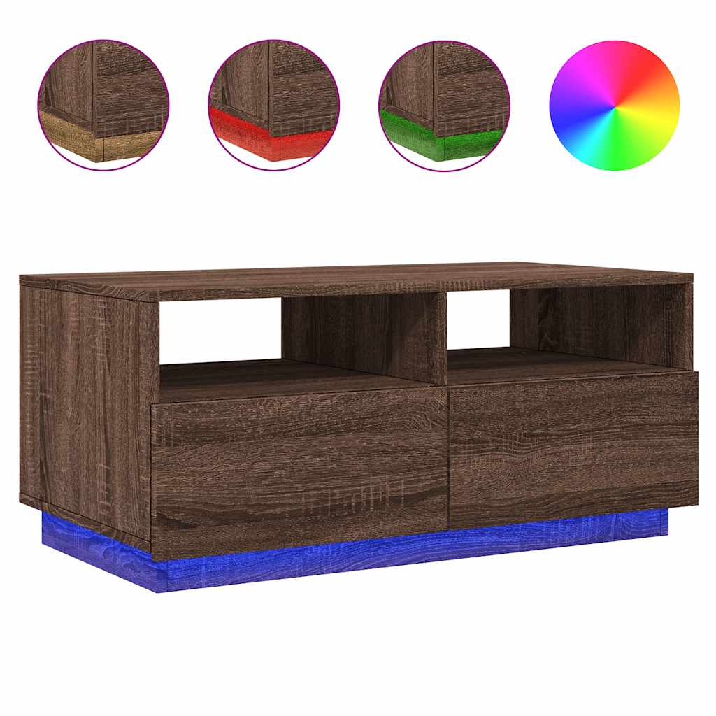 vidaXL Table basse avec lumières LED marron aspect chêne 90x49x40 cm