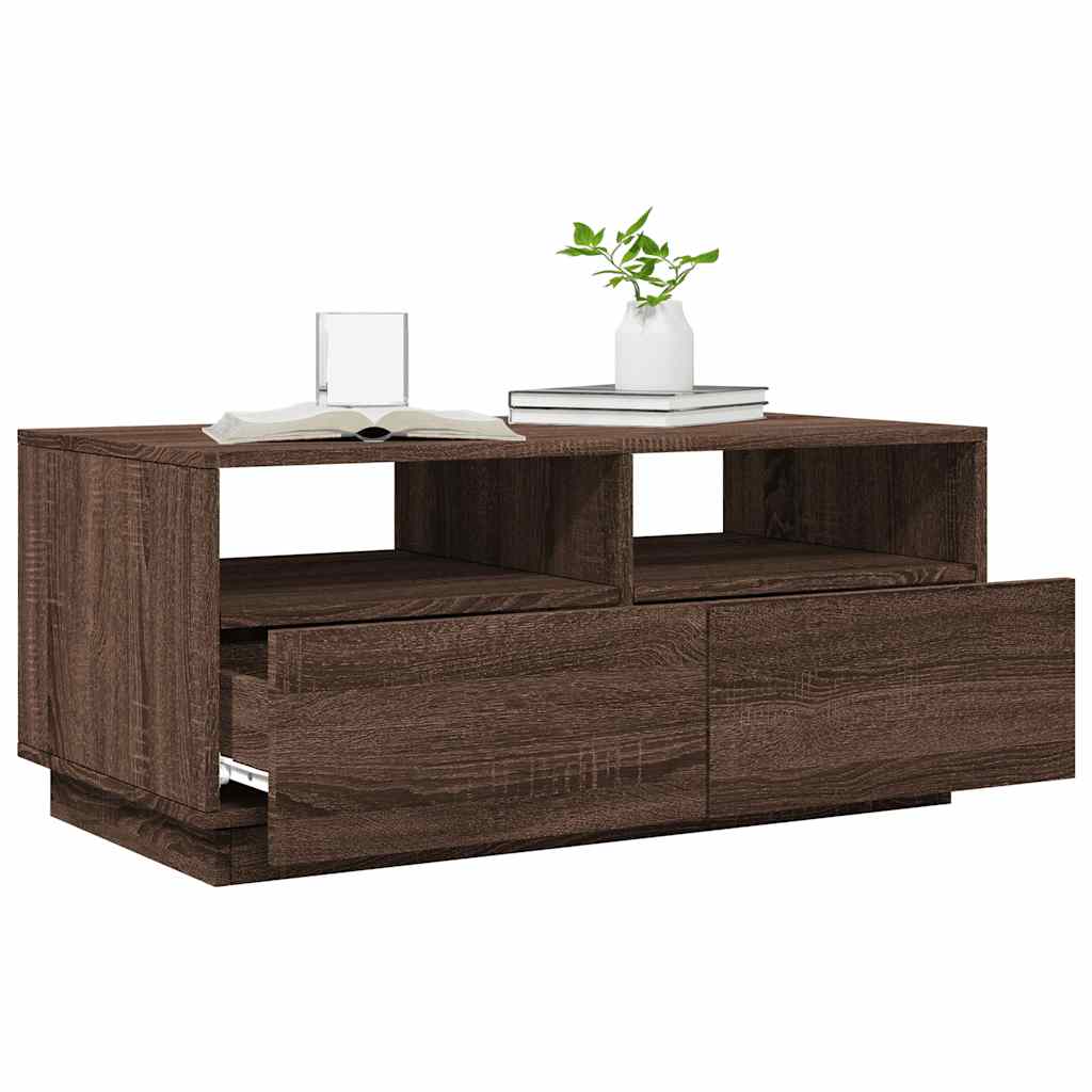 vidaXL Table basse avec lumières LED marron aspect chêne 90x49x40 cm