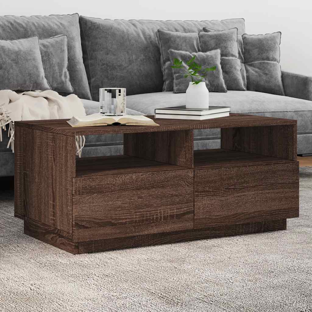 vidaXL Table basse avec lumières LED marron aspect chêne 90x49x40 cm
