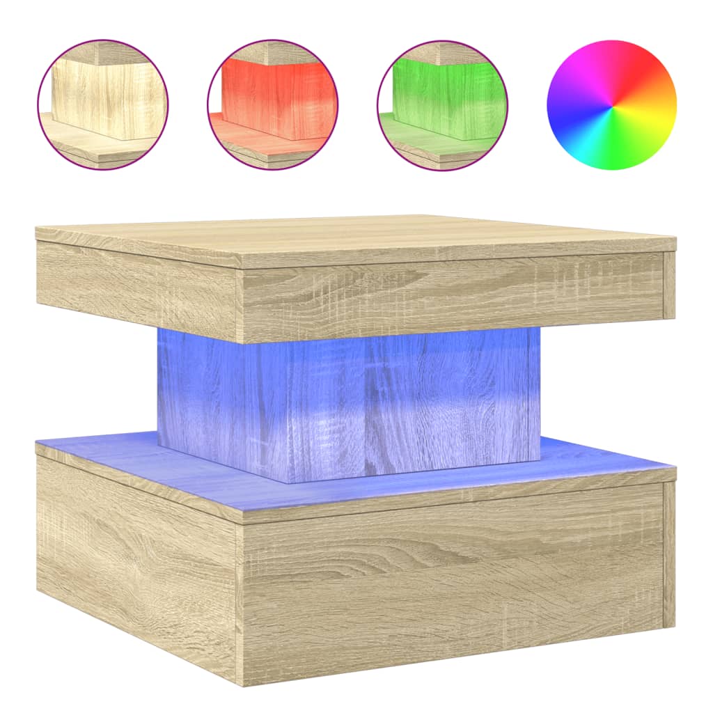 vidaXL Table basse avec lumières LED chêne Sonoma 50x50x40 cm