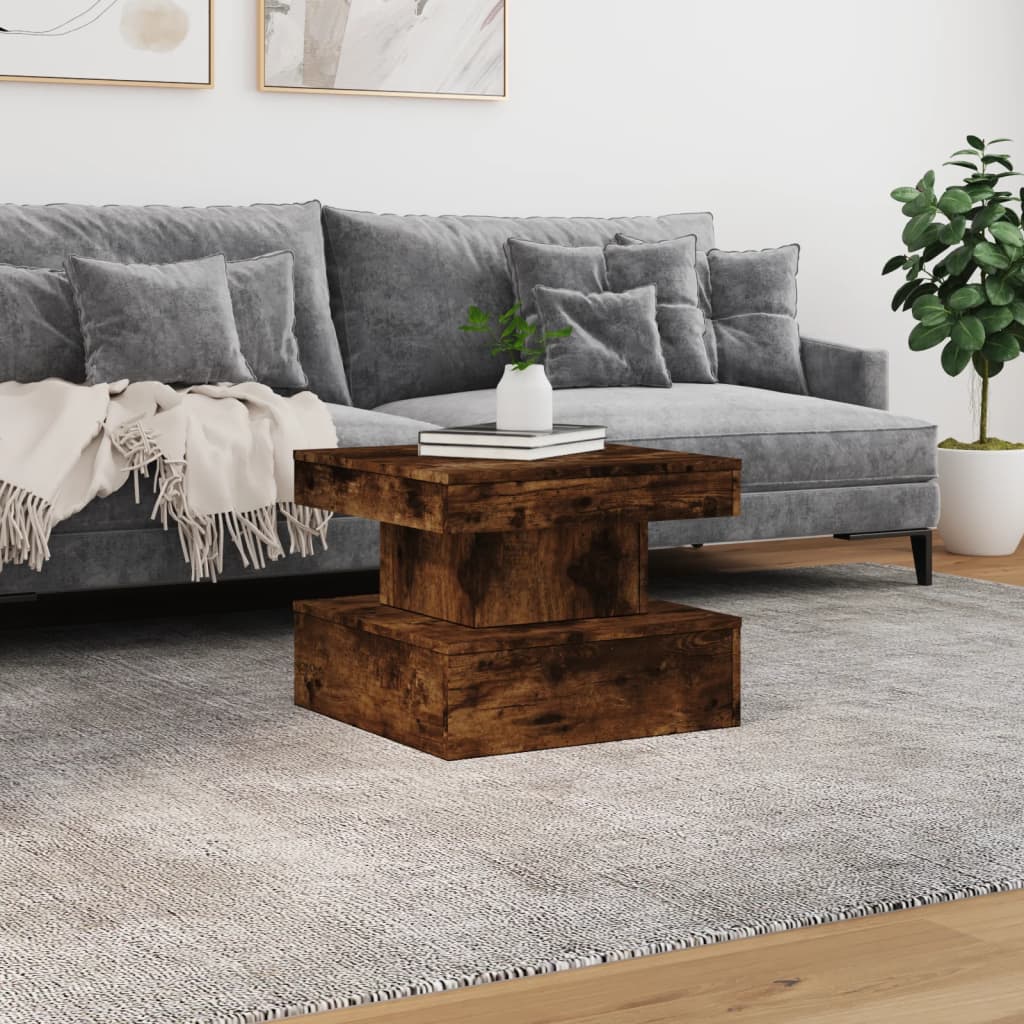 vidaXL Table basse avec lumières LED chêne fumé 50x50x40 cm