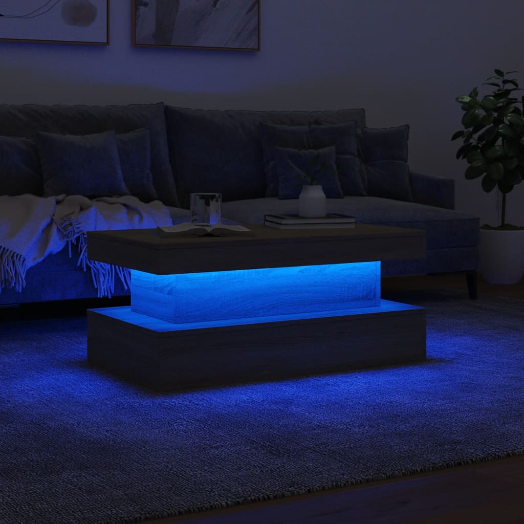 vidaXL Table basse avec lumières LED chêne Sonoma 90x50x40 cm