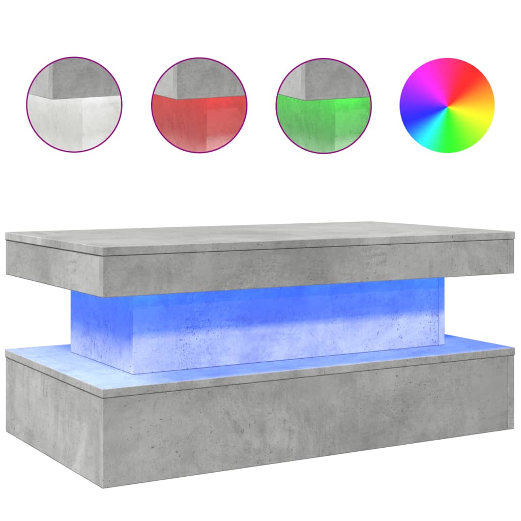 vidaXL Table basse avec lumières LED Gris béton 90x50x40 cm