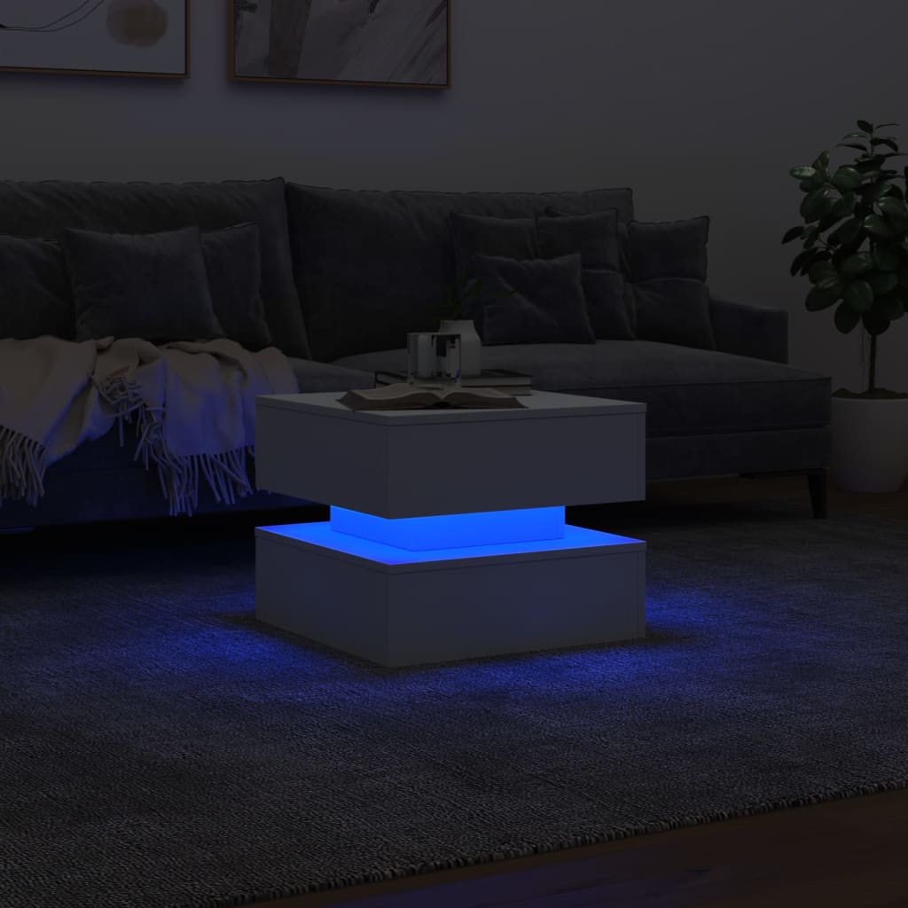 Table basse vidaXL avec lumières LED Blanc 50x50x40 cm