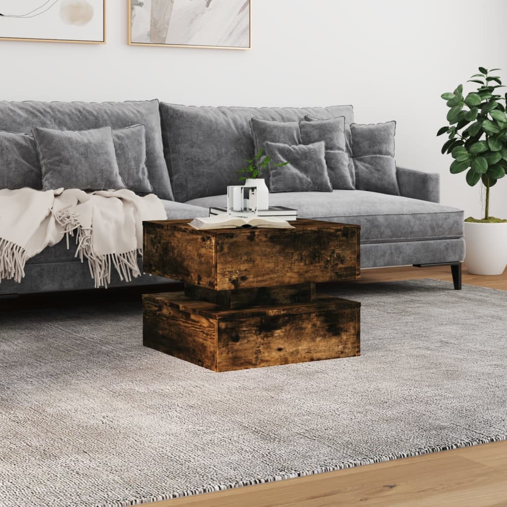 vidaXL Table basse avec lumières LED chêne fumé 50x50x40 cm