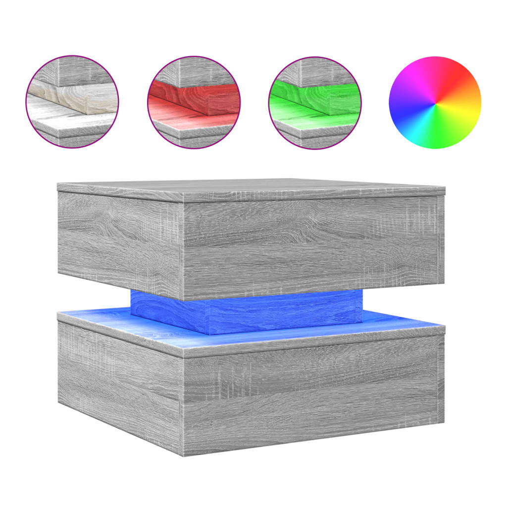 vidaXL Table basse avec lumières LED gris sonoma 50x50x40 cm