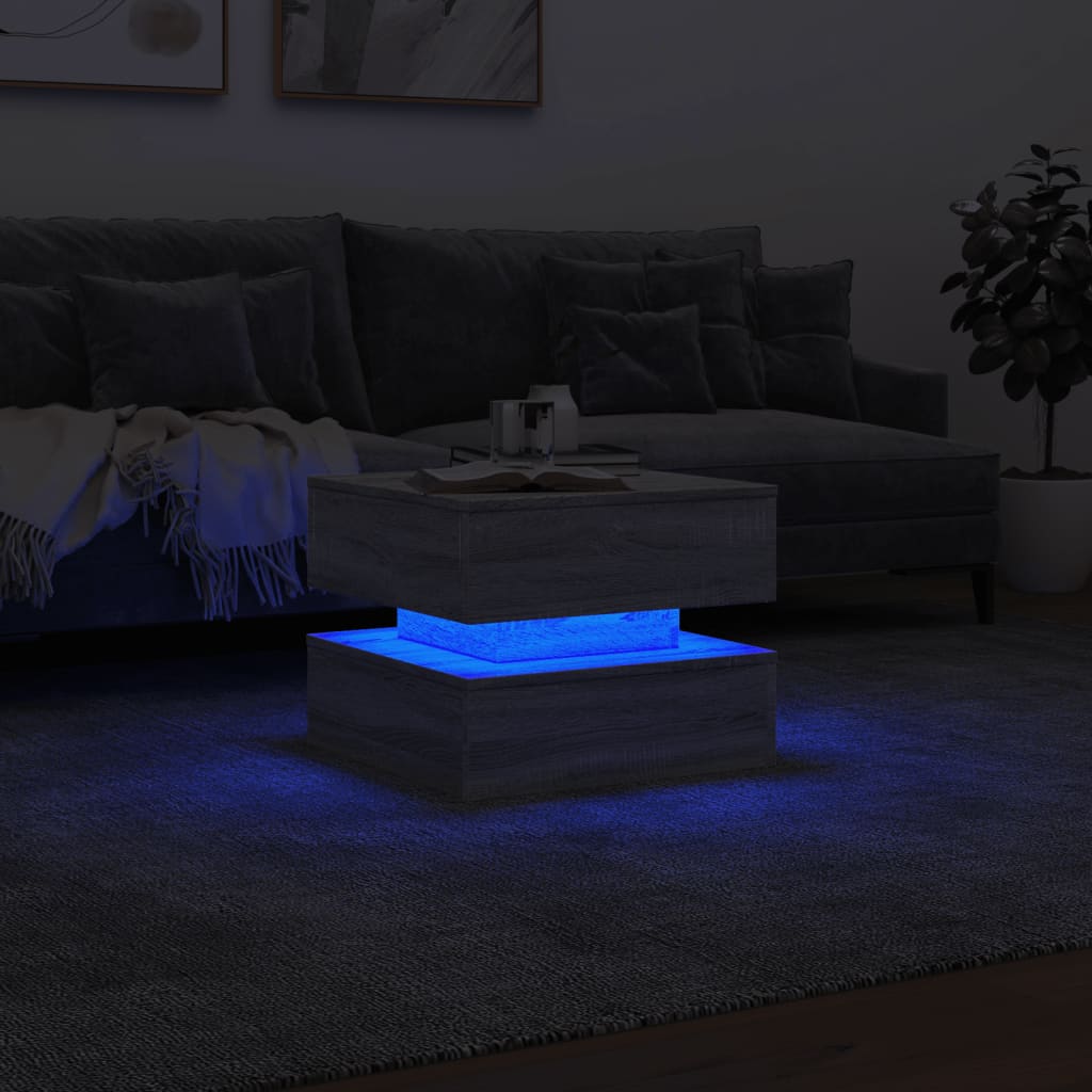 vidaXL Table basse avec lumières LED gris sonoma 50x50x40 cm