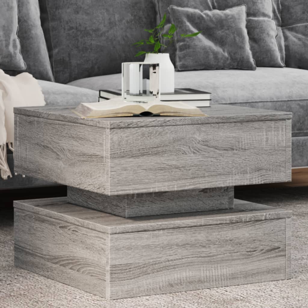 vidaXL Table basse avec lumières LED gris sonoma 50x50x40 cm