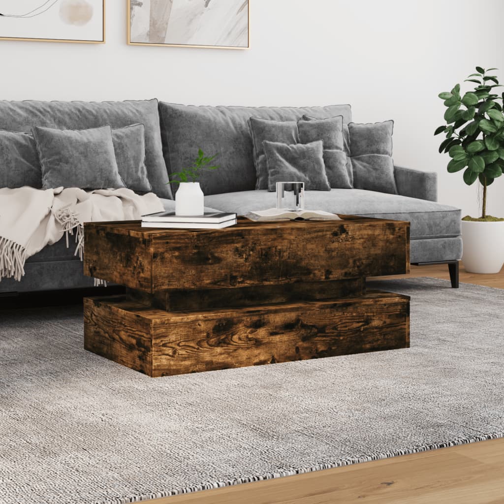 vidaXL Table basse avec lumières LED en chêne fumé 90x50x40 cm