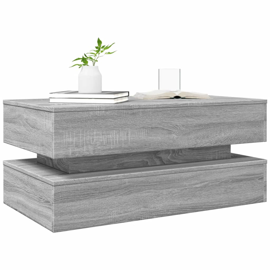 vidaXL Couchtisch mit LED-Leuchten Grau Sonoma 90x50x40 cm