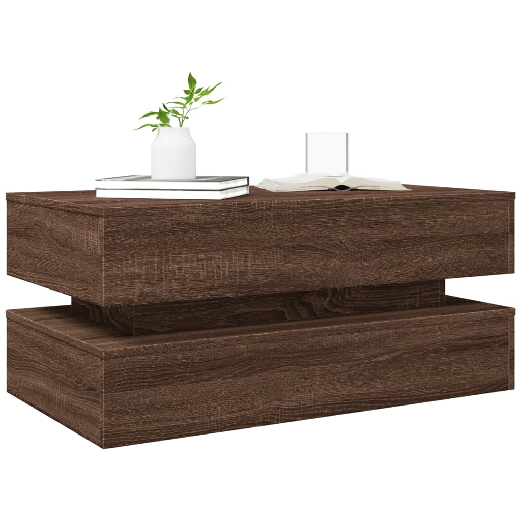 vidaXL Couchtisch mit LED-Leuchten Braun Eichen-Optik 90x50x40 cm