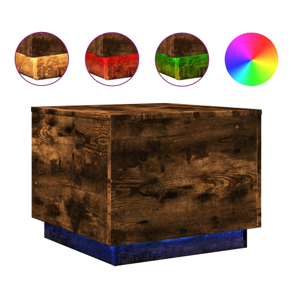 vidaXL Table basse avec lumières LED chêne fumé 50x50x40 cm